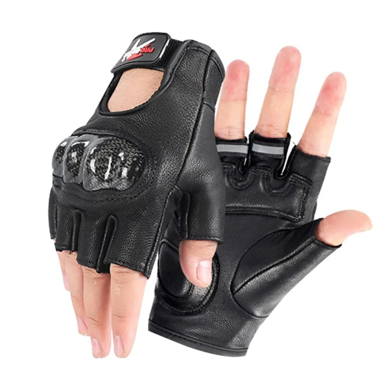 RIDING TRIBE MCS-59B 1 Par de Luvas de Couro Genuíno de Meia-Ponta com Capa de Fibra de Carbono Resistente para Corrida de Motocicleta - Preto/XL