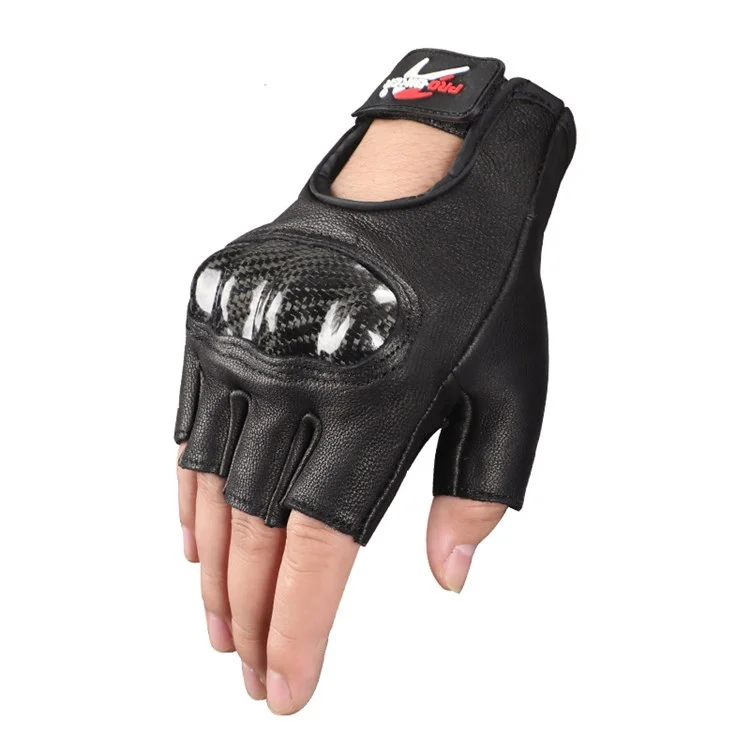 RIDING TRIBE MCS-59B 1 Par de Luvas de Couro Genuíno de Meia-Ponta com Capa de Fibra de Carbono Resistente para Corrida de Motocicleta - Preto/XL
