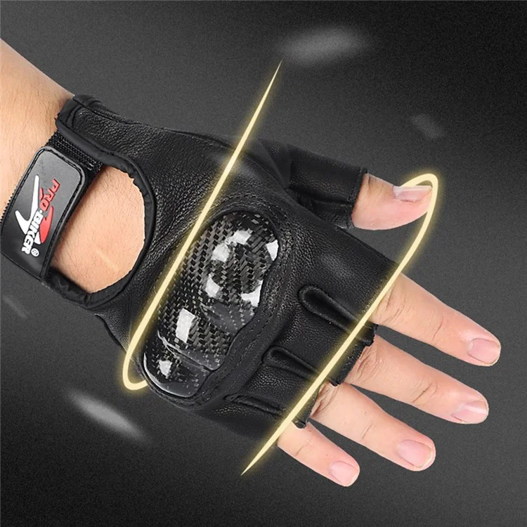 RIDING TRIBE MCS-59B 1 Par de Luvas de Couro Genuíno de Meia-Ponta com Capa de Fibra de Carbono Resistente para Corrida de Motocicleta - Preto/XL