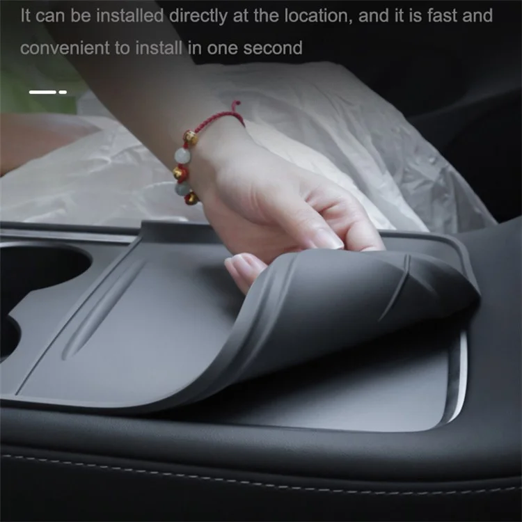 TSL74 For Tesla Model 3 / Y Silicone Car Armrest Anti-slip Cover Center Console Pad Automobile Waterproof Mat - Grey
