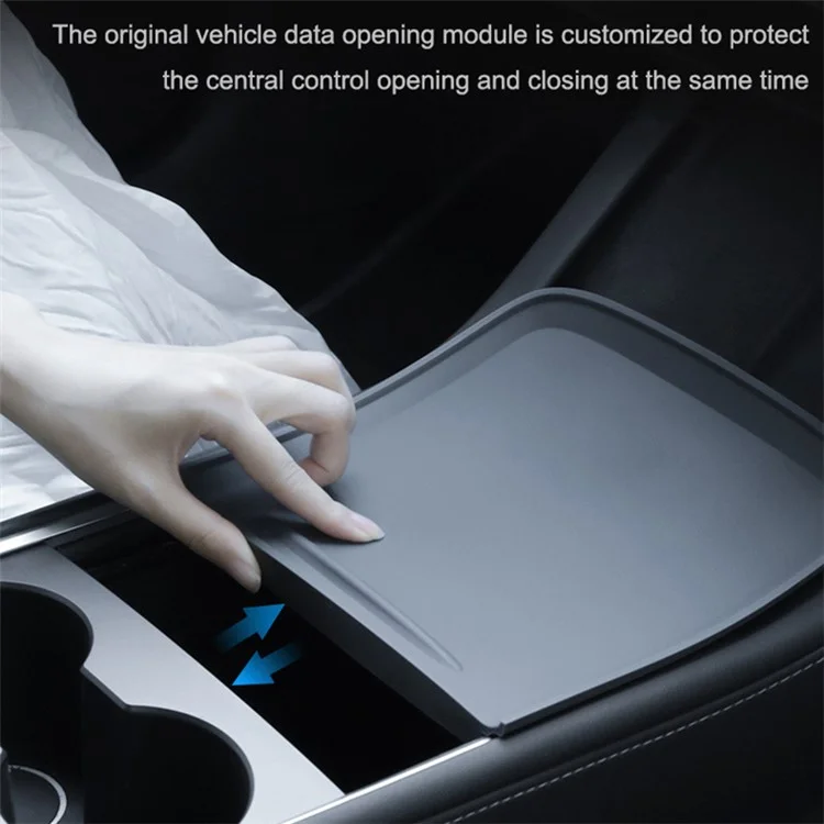 TSL74 For Tesla Model 3 / Y Silicone Car Armrest Anti-slip Cover Center Console Pad Automobile Waterproof Mat - Grey