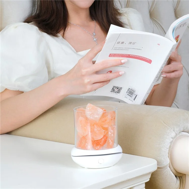 YL-002 Aromatherapy Salt Lamp Essential Oil Diffuser Colorful Lamp Creative Rock Natural Negative Ion Salt Night Light for Home Bedroom - White