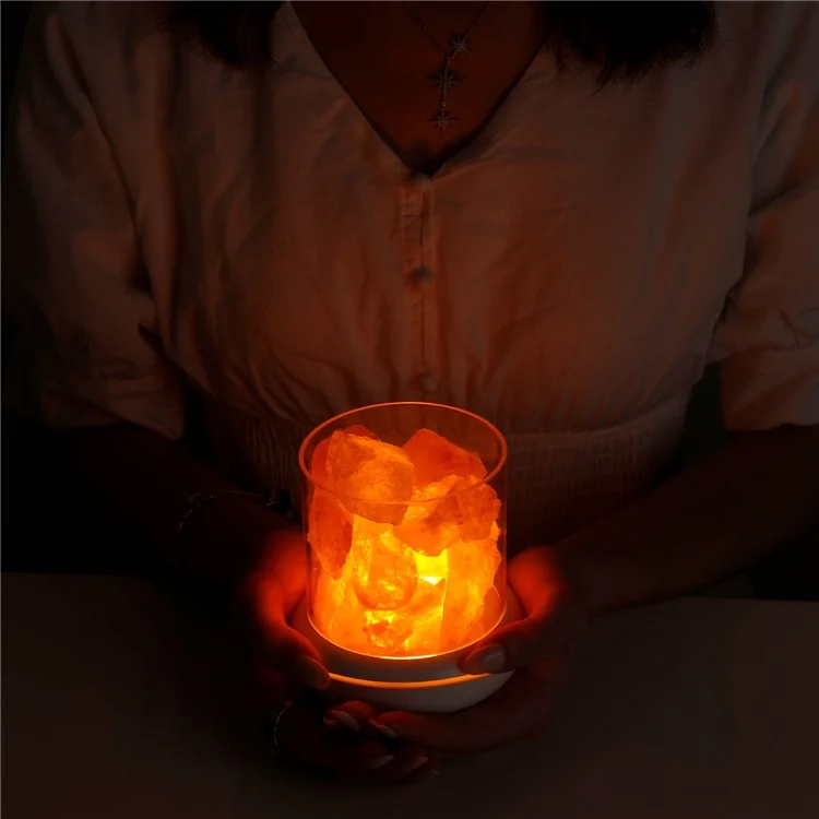 YL-002 Aromatherapy Salt Lamp Essential Oil Diffuser Colorful Lamp Creative Rock Natural Negative Ion Salt Night Light for Home Bedroom - White