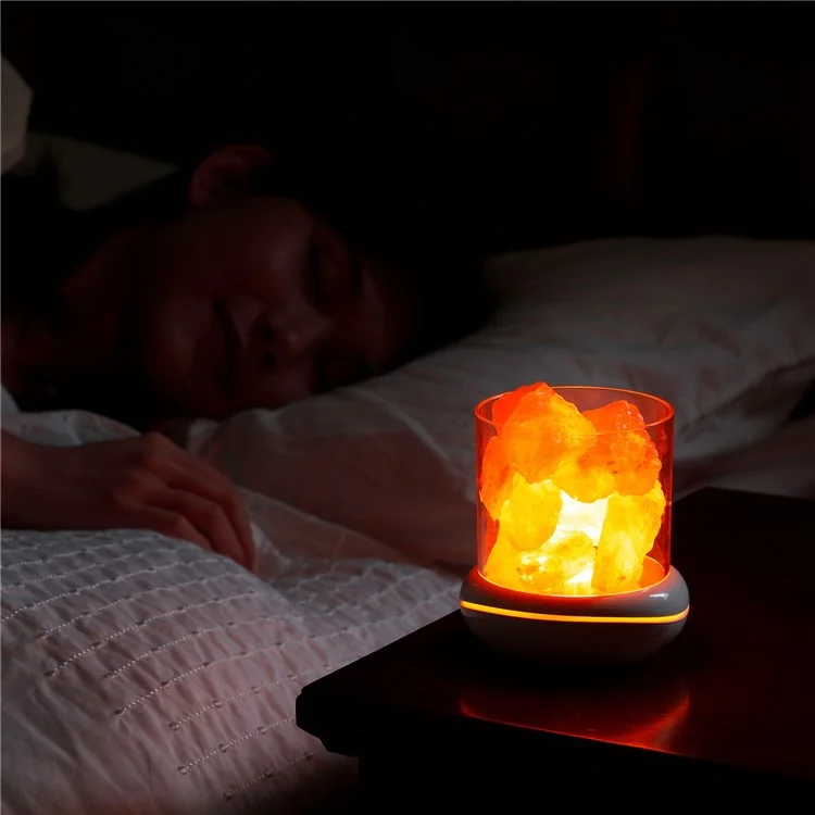 YL-002 Aromatherapy Salt Lamp Essential Oil Diffuser Colorful Lamp Creative Rock Natural Negative Ion Salt Night Light for Home Bedroom - White