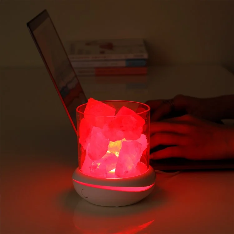 YL-002 Aromatherapy Salt Lamp Essential Oil Diffuser Colorful Lamp Creative Rock Natural Negative Ion Salt Night Light for Home Bedroom - White