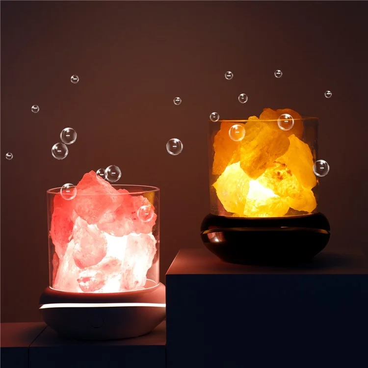 YL-002 Aromatherapy Salt Lamp Essential Oil Diffuser Colorful Lamp Creative Rock Natural Negative Ion Salt Night Light for Home Bedroom - White