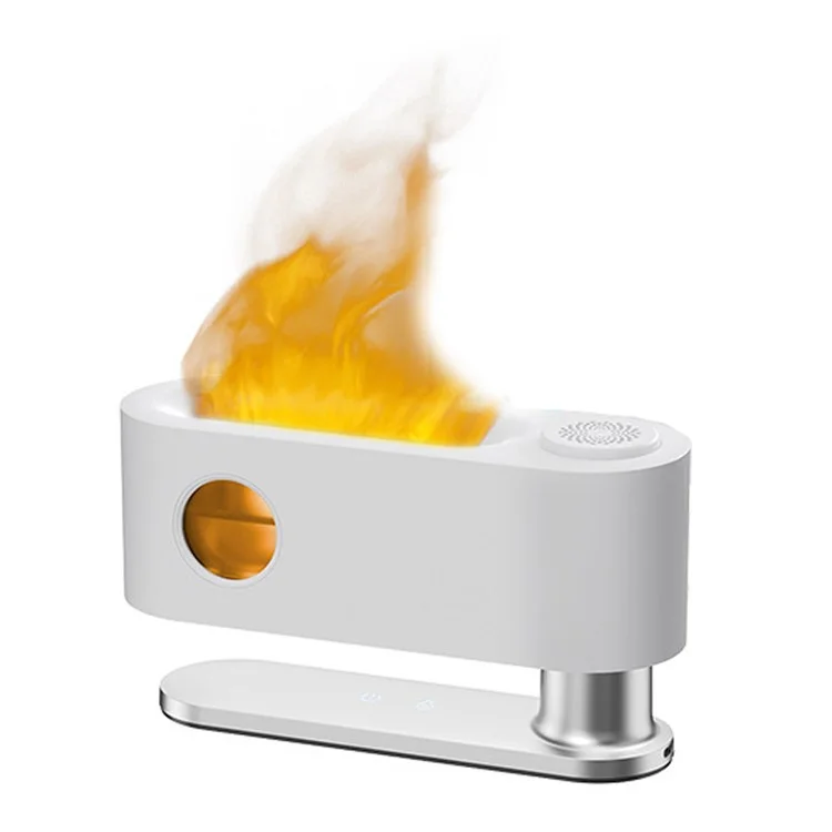 Diffuseur d'huiles essentielles à simulation de flamme F018, humidificateur d'air aromatique à lumière colorée et fonctionnement silencieux pour la maison et le bureau - Blanc