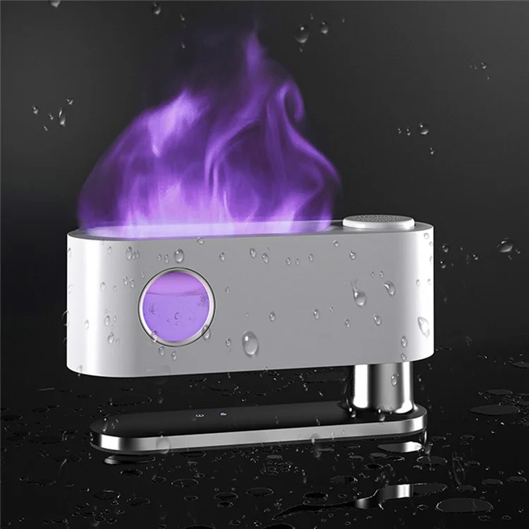 Diffuseur d'huiles essentielles à simulation de flamme F018, humidificateur d'air aromatique à lumière colorée et fonctionnement silencieux pour la maison et le bureau - Blanc