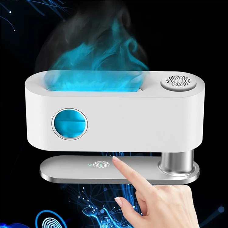 Diffuseur d'huiles essentielles à simulation de flamme F018, humidificateur d'air aromatique à lumière colorée et fonctionnement silencieux pour la maison et le bureau - Blanc