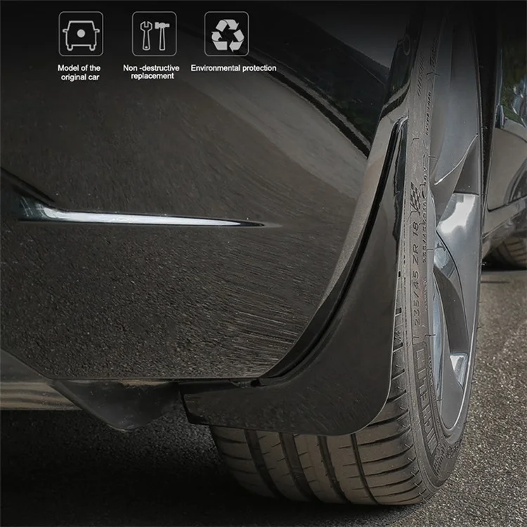 4PCS Guardabarros Guardabarros para Tesla Model 3 Sin Perforación Rueda Delantera y Trasera del Automóvil - Negro Mate