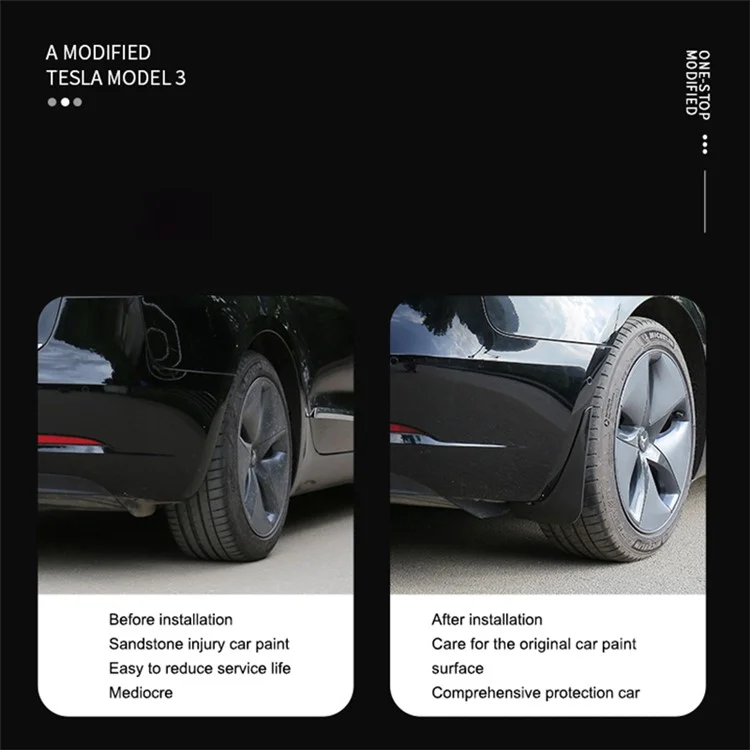 4PCS Guardabarros Guardabarros para Tesla Model 3 Sin Perforación Rueda Delantera y Trasera del Automóvil - Negro Mate