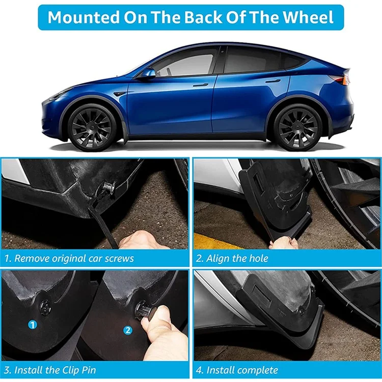 4PCS Pas de perçage Avant et Arrière Garde-boue Garde-boue pour Tesla Model Y - Noir Mat