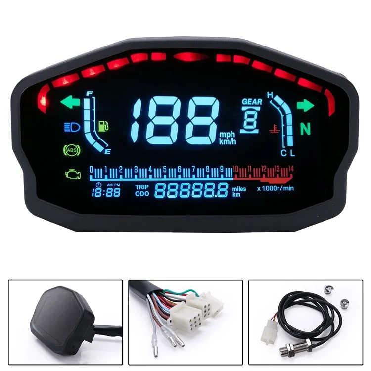 TKSPEED MLS045 Für 1/2/4 Zylinder Motorrad Universal LED LCD Geschwindigkeitsmesser Digitaler Kilometerzähler Hintergrundbeleuchtung Kilometerzähler für Honda Ducati Kawasaki Suzuki