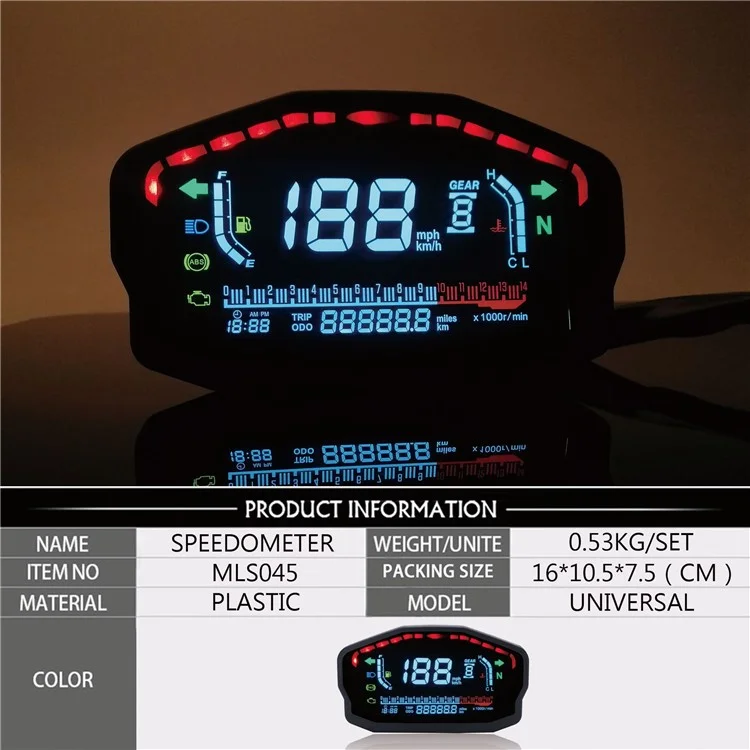 TKSPEED MLS045 Für 1/2/4 Zylinder Motorrad Universal LED LCD Geschwindigkeitsmesser Digitaler Kilometerzähler Hintergrundbeleuchtung Kilometerzähler für Honda Ducati Kawasaki Suzuki
