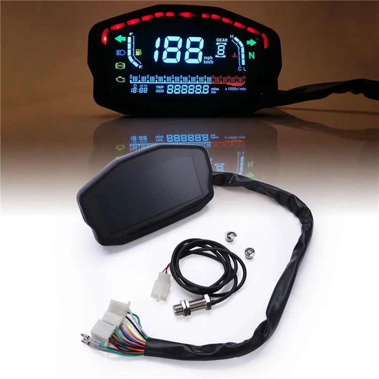 TKSPEED MLS045 Für 1/2/4 Zylinder Motorrad Universal LED LCD Geschwindigkeitsmesser Digitaler Kilometerzähler Hintergrundbeleuchtung Kilometerzähler für Honda Ducati Kawasaki Suzuki