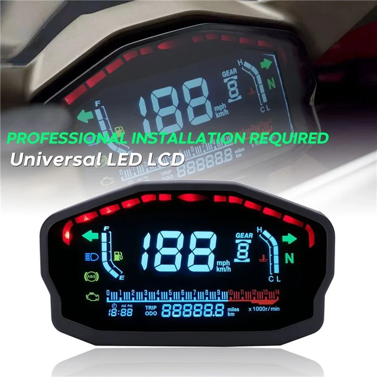TKSPEED MLS045 Für 1/2/4 Zylinder Motorrad Universal LED LCD Geschwindigkeitsmesser Digitaler Kilometerzähler Hintergrundbeleuchtung Kilometerzähler für Honda Ducati Kawasaki Suzuki