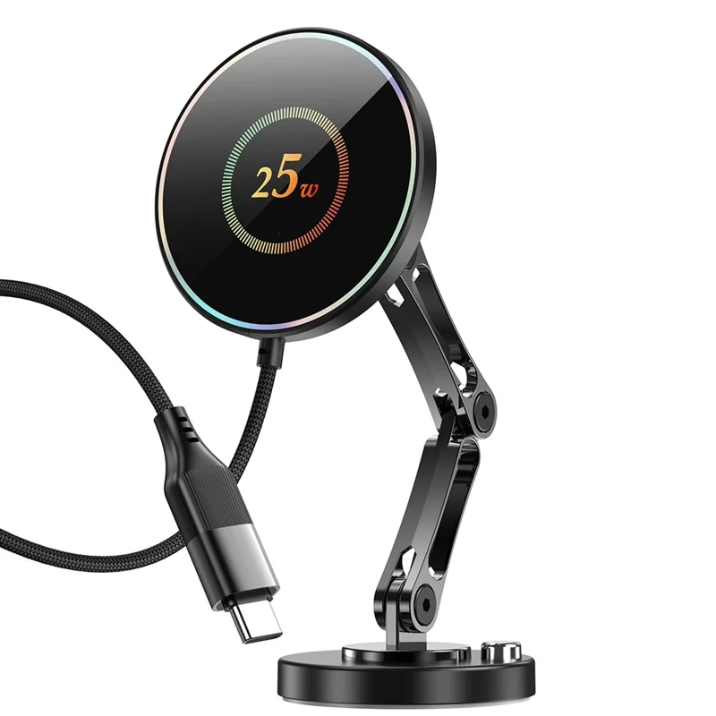 25W Car Mount Wireless Charger Fast Charging Magnetic Phone Holder 360 Degree Rotating Stand for Dashboard - Black Grey  /  Circular Pattern