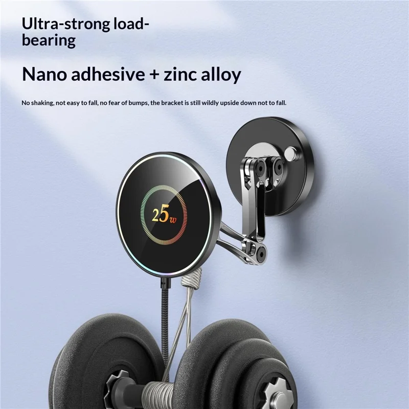 25W Car Mount Wireless Charger Fast Charging Magnetic Phone Holder 360 Degree Rotating Stand for Dashboard - Black Grey  /  Circular Pattern