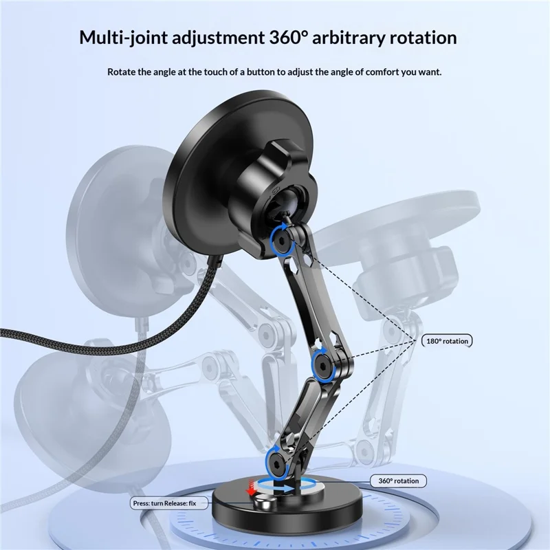 25W Car Mount Wireless Charger Fast Charging Magnetic Phone Holder 360 Degree Rotating Stand for Dashboard - Black Grey  /  Circular Pattern