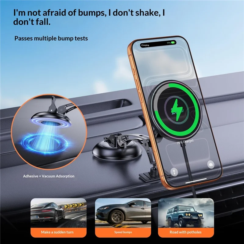 25W Wireless Car Charger Stand Magnetic Compatible with MagSafe Dashboard Windshield Phone Holder - Round Pattern