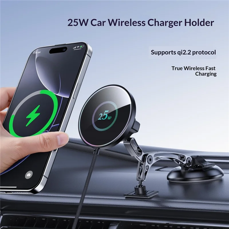 25W Wireless Car Charger Stand Magnetic Compatible with MagSafe Dashboard Windshield Phone Holder - Round Pattern