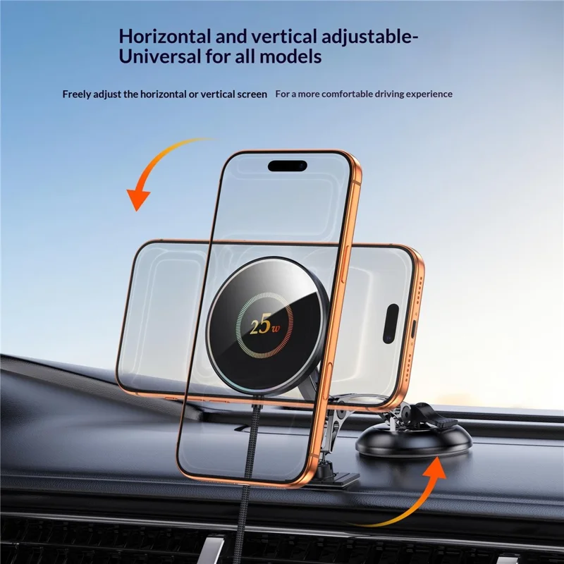 25W Wireless Car Charger Stand Magnetic Compatible with MagSafe Dashboard Windshield Phone Holder - Round Pattern
