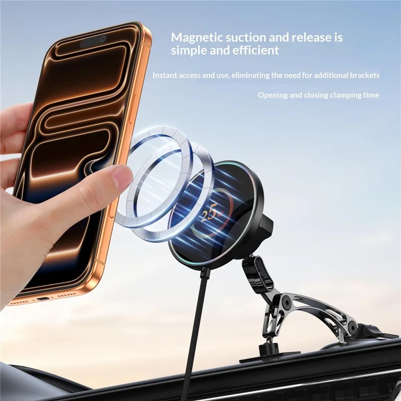 25W Wireless Car Charger Stand Magnetic Compatible with MagSafe Dashboard Windshield Phone Holder - Round Pattern