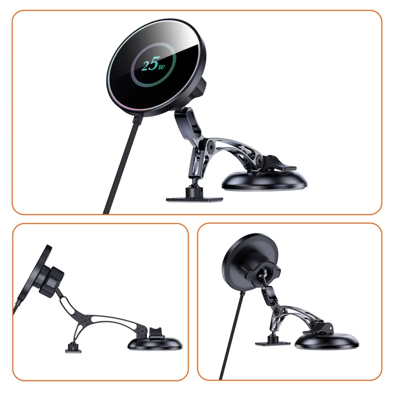 25W Wireless Car Charger Stand Magnetic Compatible with MagSafe Dashboard Windshield Phone Holder - Round Pattern