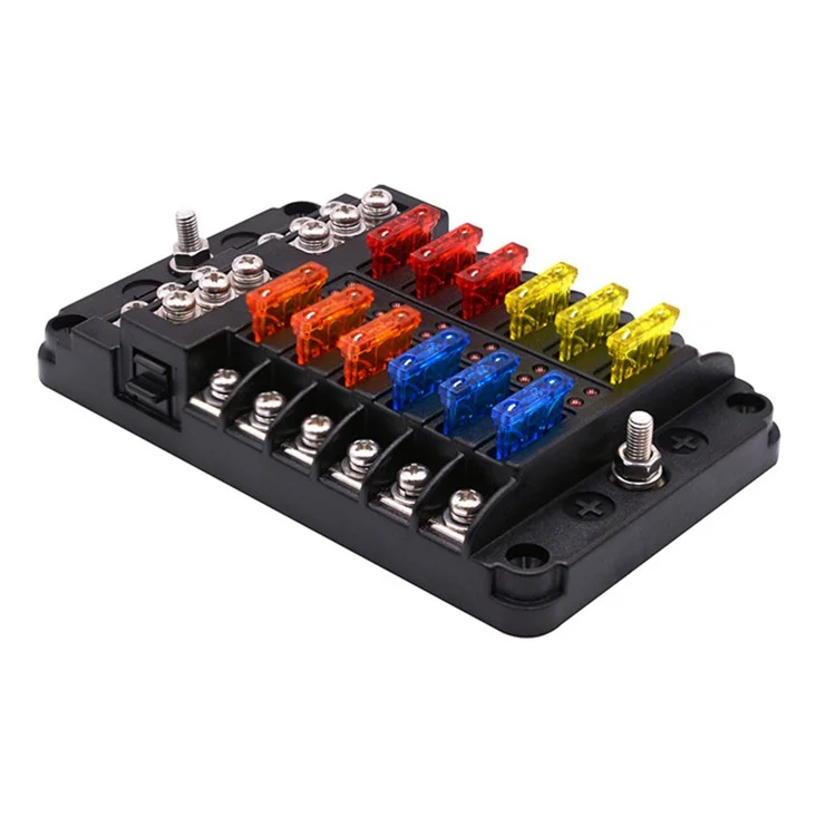 WUPP CS-664A2 32V Plastic Cover Fuse Box Holder M5 Stud with LED Indicator 5A 10A 15A 20A Fuses Spade for Cars SUV