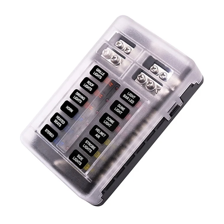 WUPP CS-664A2 32V Plastic Cover Fuse Box Holder M5 Stud with LED Indicator 5A 10A 15A 20A Fuses Spade for Cars SUV