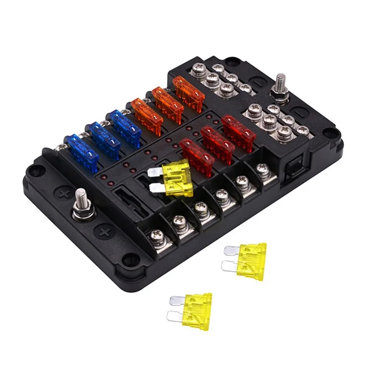 WUPP CS-664A2 32V Plastic Cover Fuse Box Holder M5 Stud with LED Indicator 5A 10A 15A 20A Fuses Spade for Cars SUV