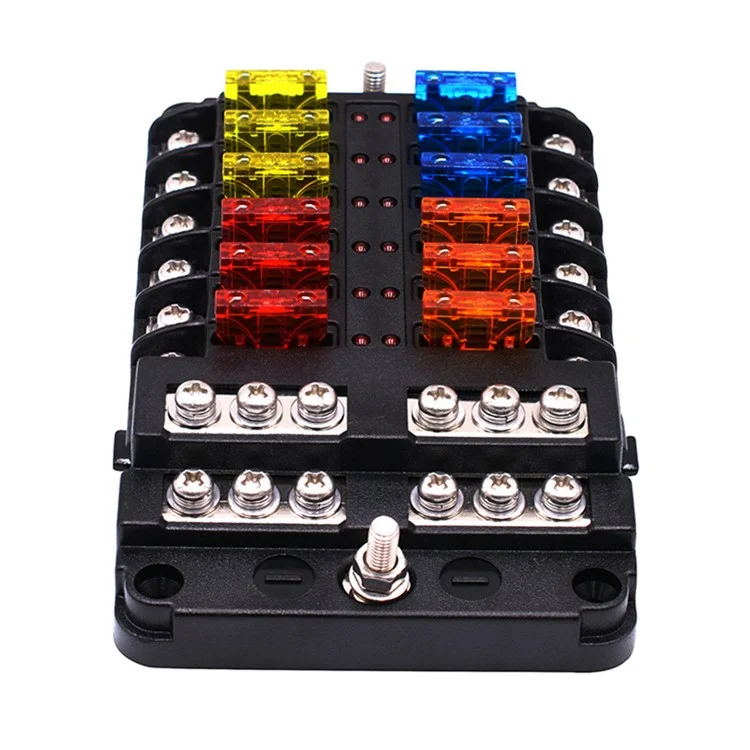 WUPP CS-664A2 32V Plastic Cover Fuse Box Holder M5 Stud with LED Indicator 5A 10A 15A 20A Fuses Spade for Cars SUV