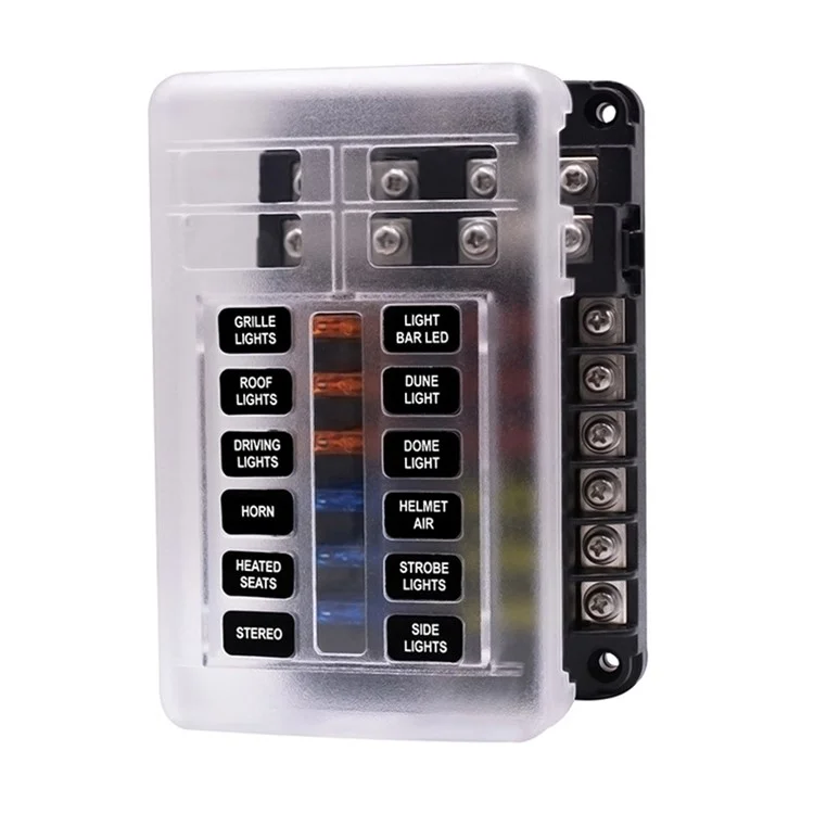 WUPP CS-664A2 32V Plastic Cover Fuse Box Holder M5 Stud with LED Indicator 5A 10A 15A 20A Fuses Spade for Cars SUV