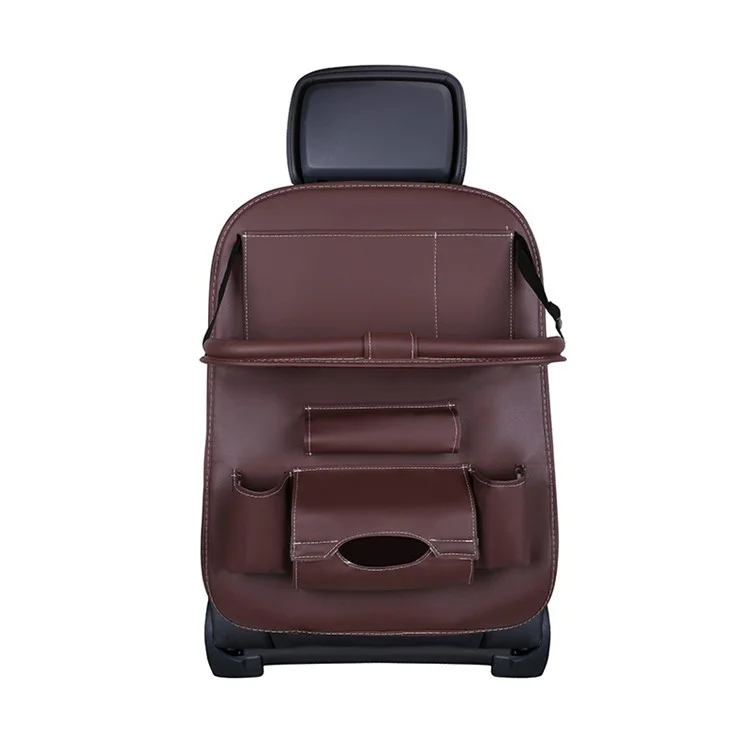 Car Back Seat Organizer Storage Bag with Foldable Table Tray Tablet Holder Tissue Box - Beige