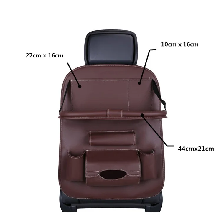 Car Back Seat Organizer Storage Bag with Foldable Table Tray Tablet Holder Tissue Box - Beige