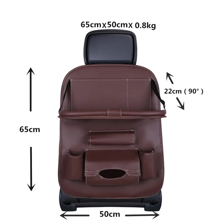 Car Back Seat Organizer Storage Bag with Foldable Table Tray Tablet Holder Tissue Box - Beige