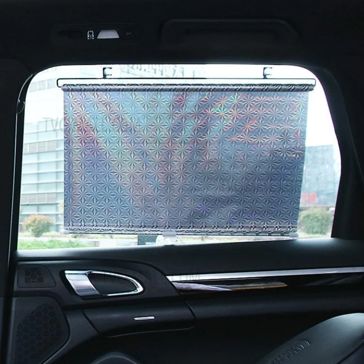 40*60cm Suction Cup Mount Automatic Retractable Sunshade Curtain Anti-UV Protection Truck Windshield Screen - Silver