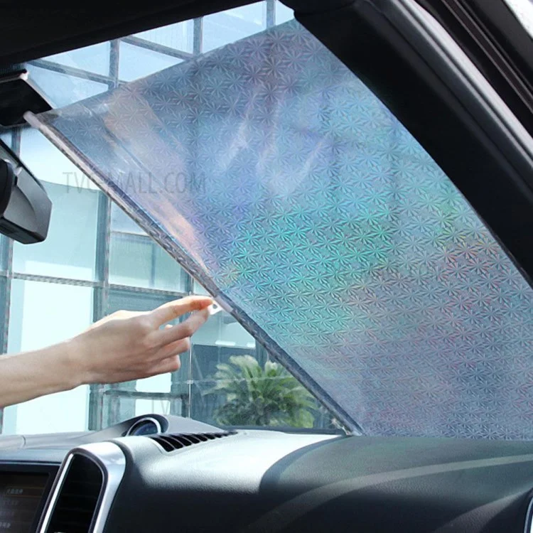 40*60cm Suction Cup Mount Automatic Retractable Sunshade Curtain Anti-UV Protection Truck Windshield Screen - Silver