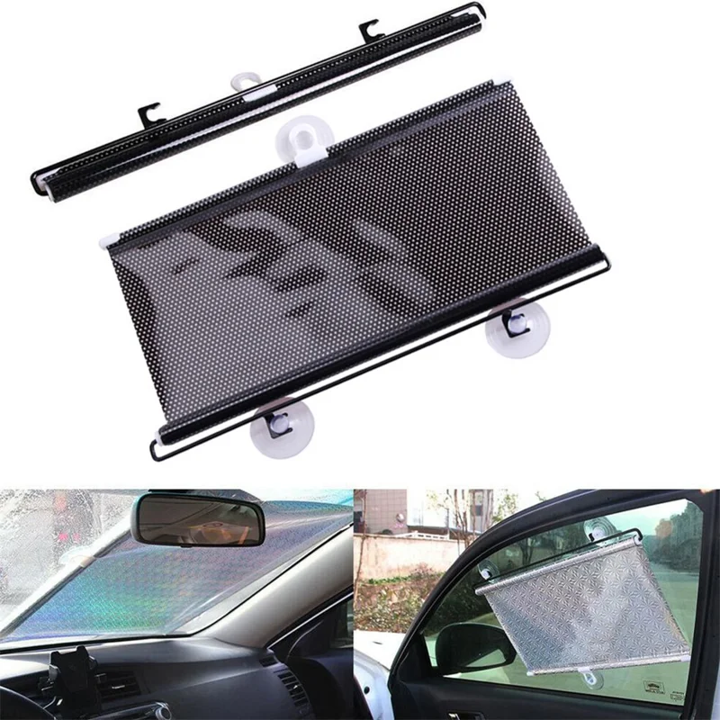 50*125cm Retractable Car Front Window Sunshade PVC Auto Window Anti-UV Protection Sun Visor - Black