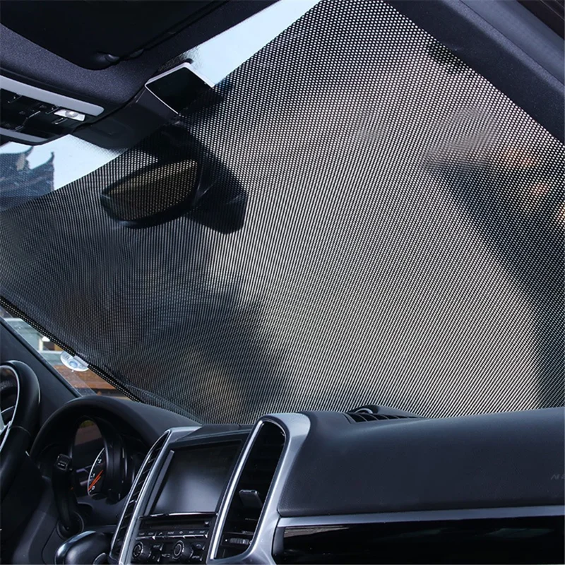 50*125cm Retractable Car Front Window Sunshade PVC Auto Window Anti-UV Protection Sun Visor - Black