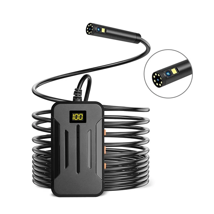 Câmera Endoscópica Industrial F300 5m Hard Wire 1080P Dual Lens 8mm Dimmable 9-LED WiFi IP68 à Prova d'água