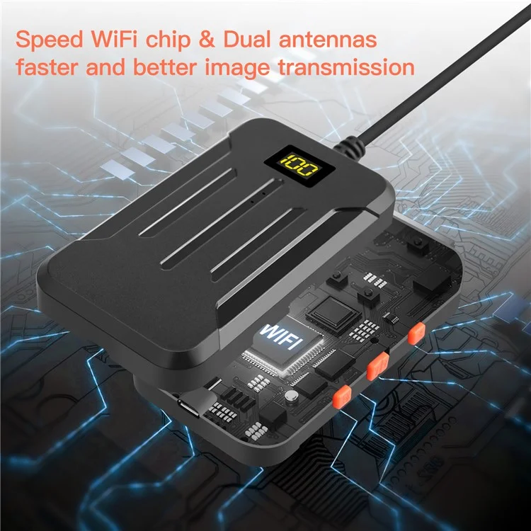 Câmera Endoscópica Industrial F300 5m Hard Wire 1080P Dual Lens 8mm Dimmable 9-LED WiFi IP68 à Prova d'água