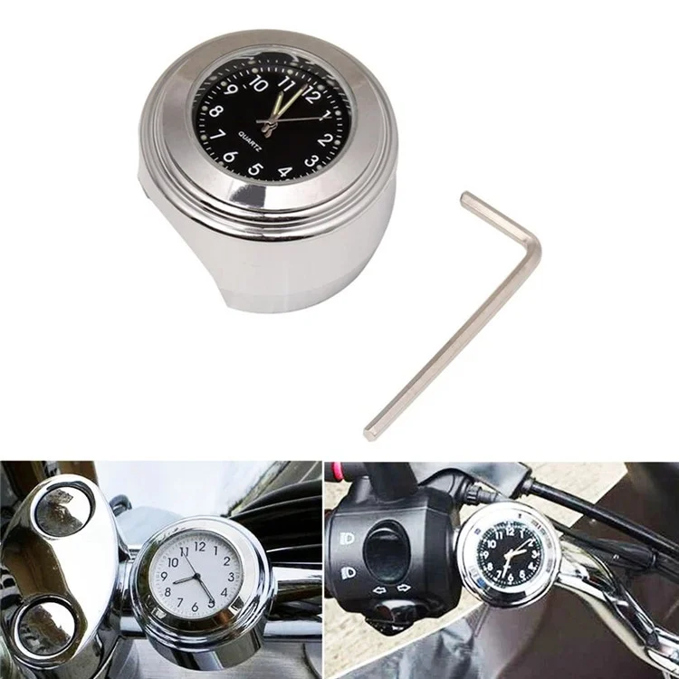 Universal Motorcycle Handlebar Quartz Clock Waterproof Shockproof Aluminum Alloy Motorbike Handlebar Watch - Electroplating/Black Dial