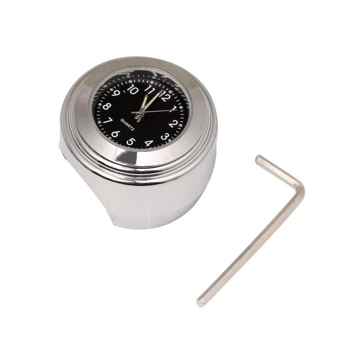 Universal Motorcycle Handlebar Quartz Clock Waterproof Shockproof Aluminum Alloy Motorbike Handlebar Watch - Electroplating/Black Dial