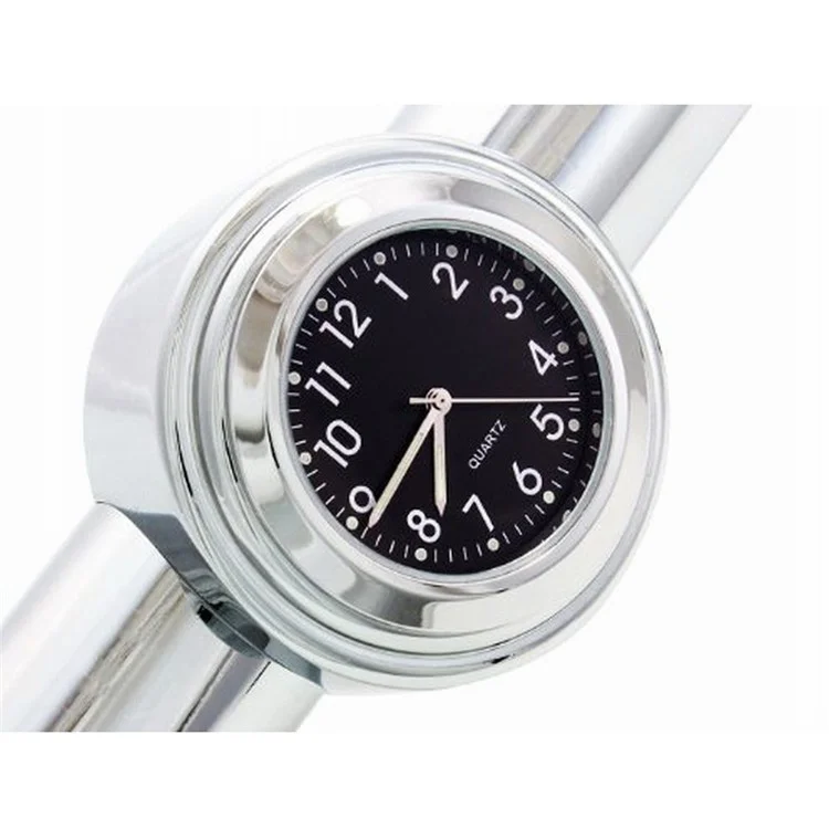 Motorario Universal Handlebar Reloj De Cuarzo A Prueba De Agua A Prueba De Golpes Aleación De Aluminio Motorbike Warmbar Watch - Dial Negro / Blanco