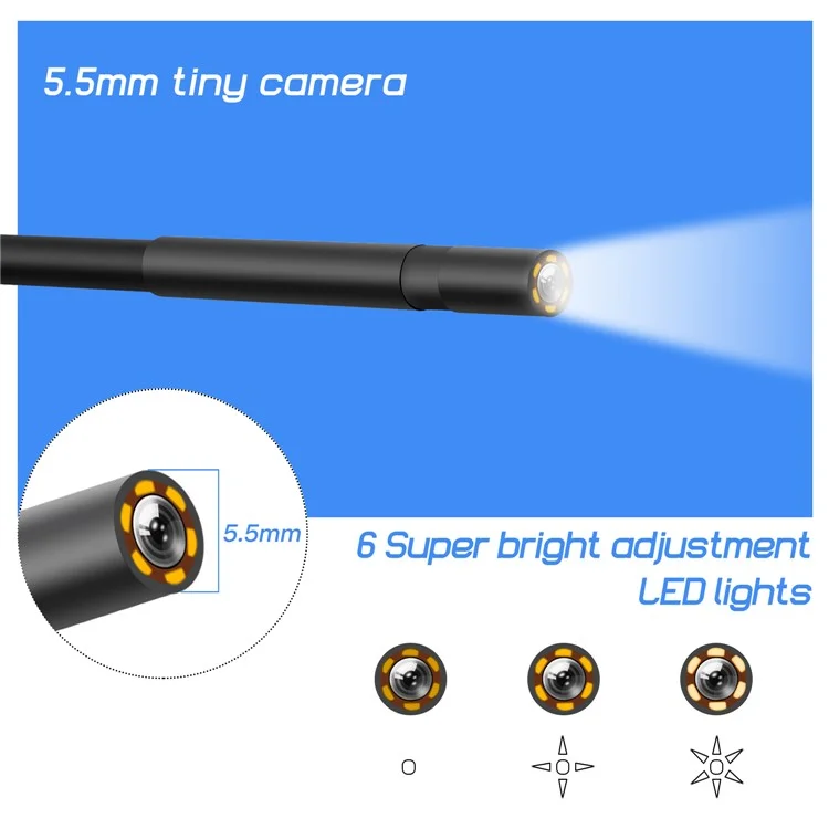 P40 2m Hard Wire 4.3 inch Screen Industrial Endoscope 5.5mm HD 1080P Rechargeable Waterproof Inspection Camera with 6 LEDs - Azul