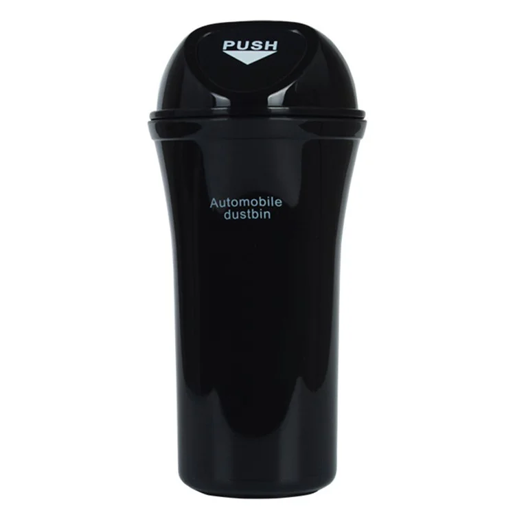 Mini Car Trash Can Push Lid Design Garbage Holder Vehicle Door Cup Holder Seat Back Plastic Trash Bin Dustbin - Black