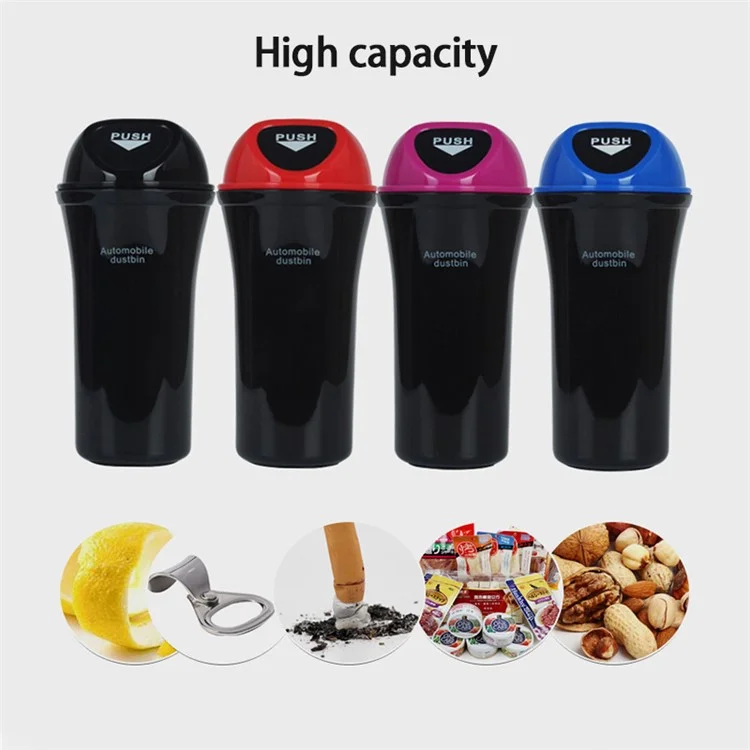 Mini Car Trash Can Push Lid Design Garbage Holder Vehicle Door Cup Holder Seat Back Plastic Trash Bin Dustbin - Black