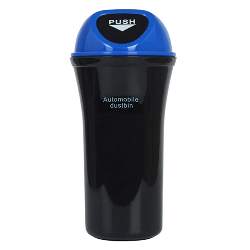 Mini Car Trash Can Push Lid Design Garbage Holder Vehicle Door Cup Holder Seat Back Plastic Trash Bin Dustbin - Sapphire