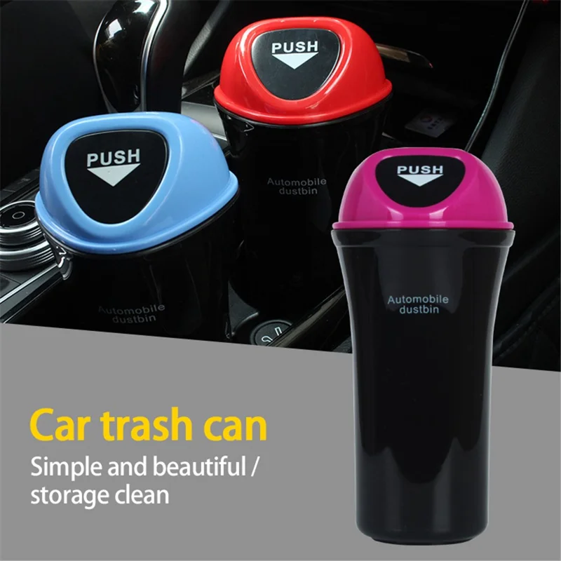 Mini Car Trash Can Push Lid Design Garbage Holder Vehicle Door Cup Holder Seat Back Plastic Trash Bin Dustbin - Sapphire
